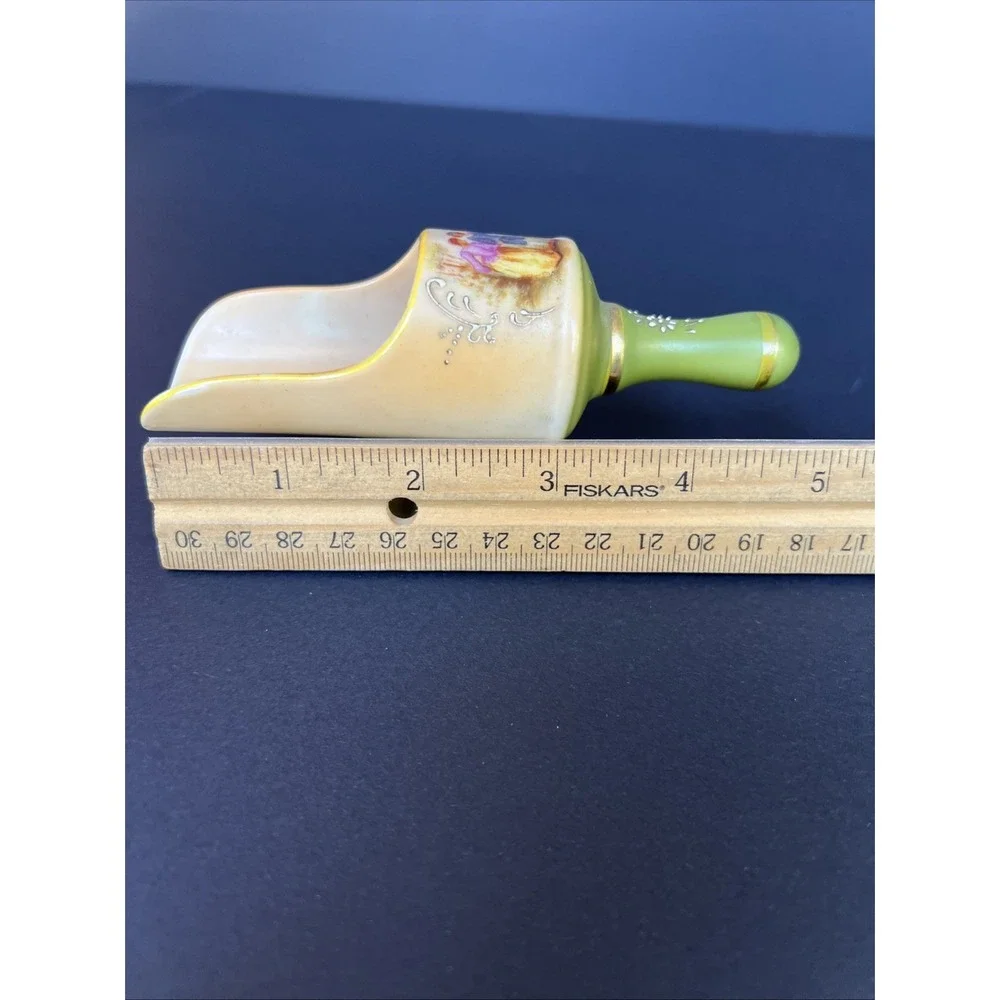 VTG S.G.K. Japan Hand Painted Footed Porcelain Spice Scoop Victorian Scene 5